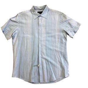 INC International Concepts Light Blue Tan Stripe Short sleeve Button Front Shirt